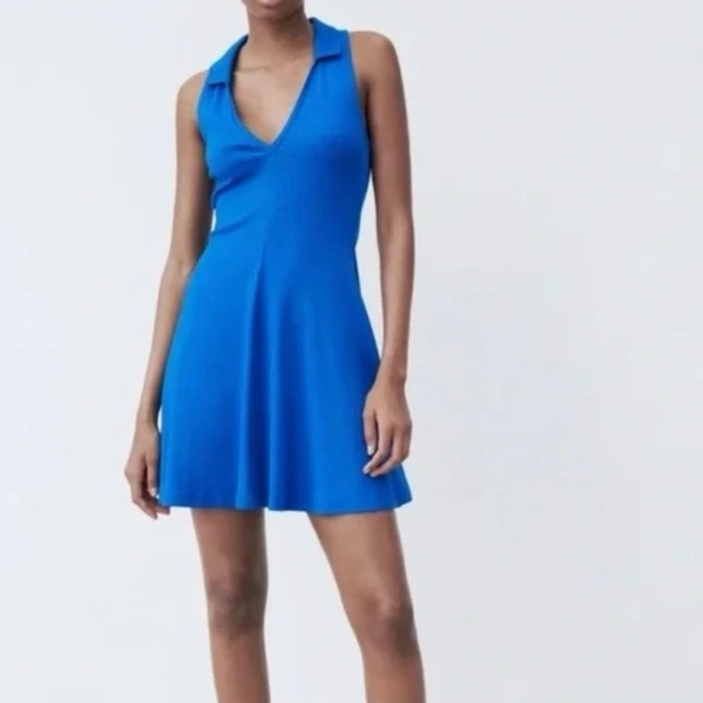 Zara Blue V-Neck Skater Dress